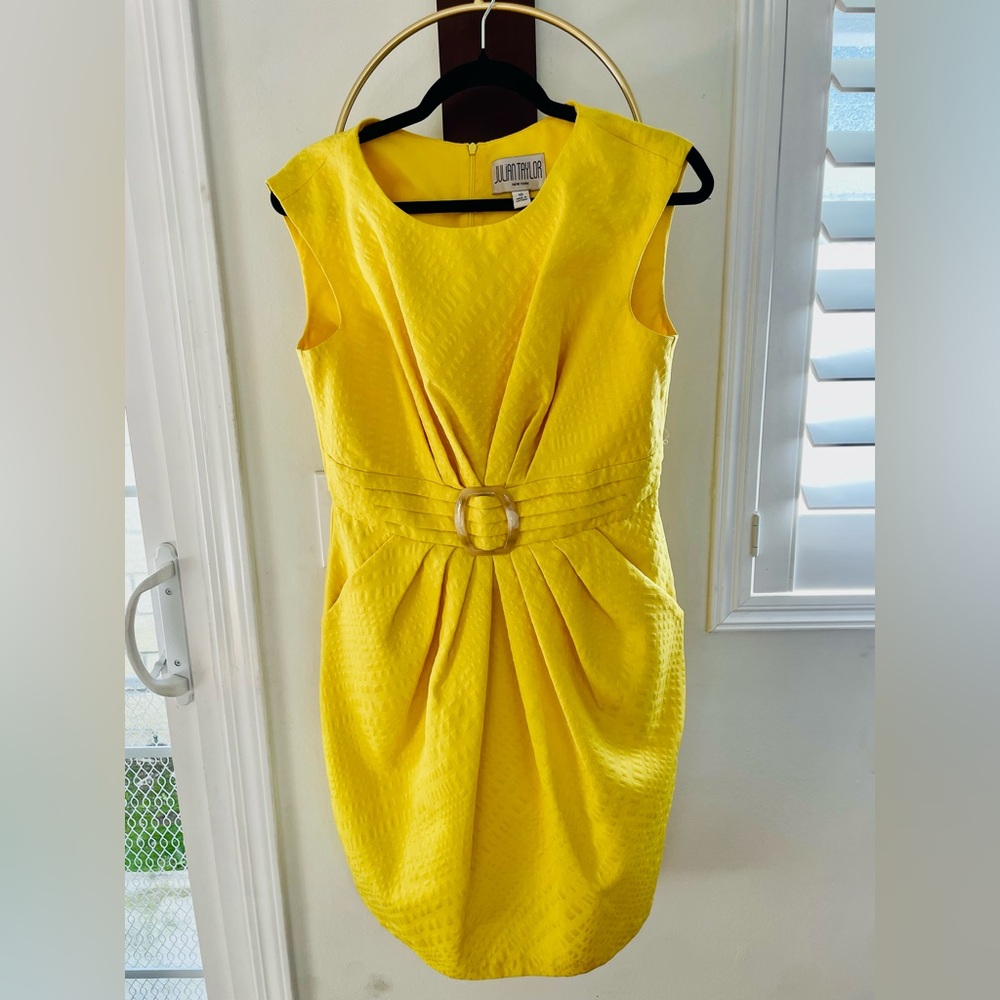 Julian Taylor Vibrant Yellow Belted Midi Dress
